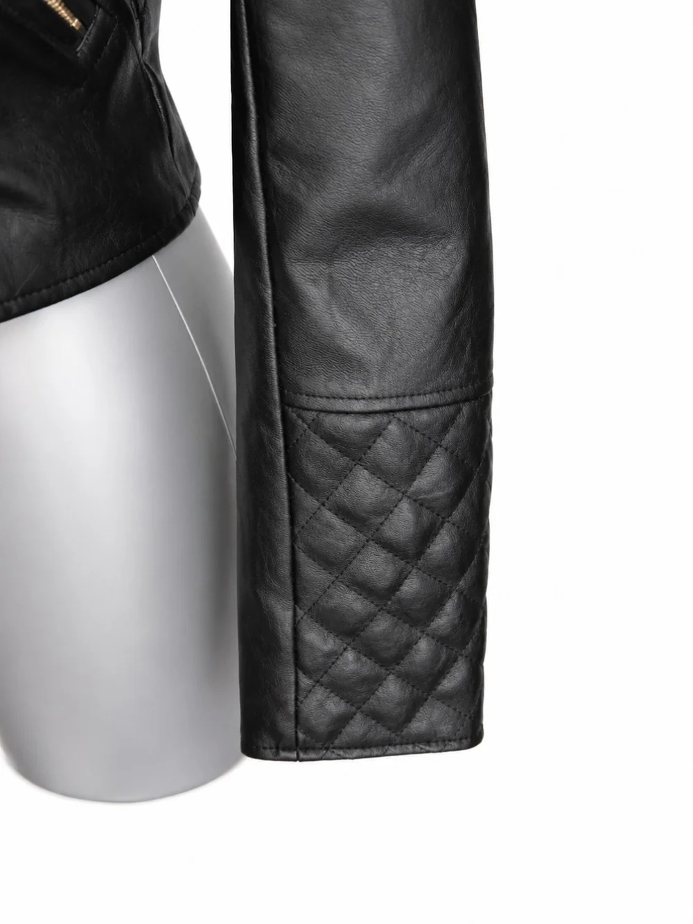 Fashion Nova Black Faux Leather Moto Quilted Jacket Medium EUC